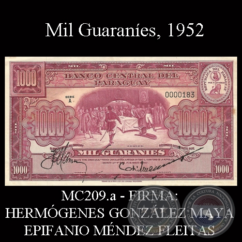 MIL GUARANÍES - FIRMA: HERMÓGENES GONZÁLEZ MAYA – EPIFANIO MÉNDEZ FLEITAS